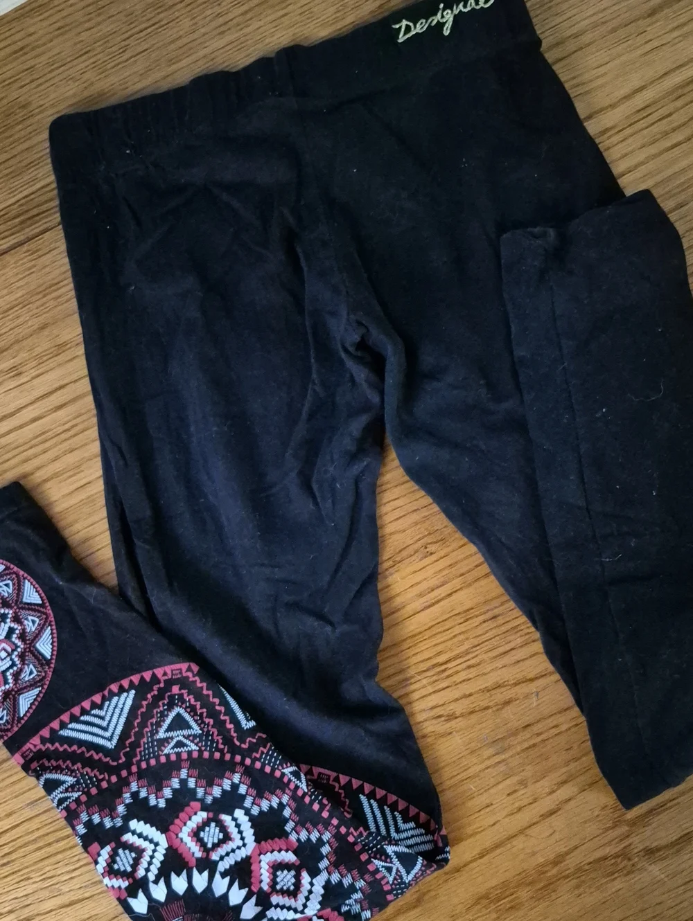 Desigual Girls' Black Leggings with Patterned Hem